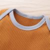 Baby Ribbed Knitted Pattern Solid Color Onesies Combo Trousers Sets Pajamas