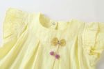 Baby Girl 1pcs Solid Color Flounce Sleeves Bow Tie Dress & Hat