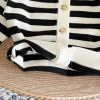 Baby Striped Pattern Simple Style Knit Cardigan With Triangle Short Sets