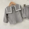 Baby Girl Solid Color Big Lapel Design Shirt Combo Shorts Sailor Style Sets
