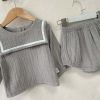 Baby Girl Solid Color Big Lapel Design Shirt Combo Shorts Sailor Style Sets