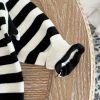 Baby Striped Pattern Simple Style Knit Cardigan With Triangle Short Sets