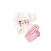 Baby Girl Elf Print Pattern White Hoodie And Striped Pant Sets