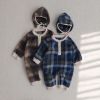 Baby Fashion Plaid Pattern Thin Fleece Autumn Romper