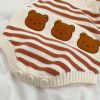 Baby Striped Pattern Cartoon Bear Patched Design Onesies With Cardigan