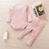 Baby Ribbed Knitted Pattern Solid Color Onesies Combo Trousers Sets Pajamas