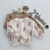 Baby Waffle Fabric Cartoon Bear Graphic Hoodies Combo Trousers Autumn Casual 1 Pieces Sets