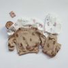 Baby Waffle Fabric Cartoon Bear Graphic Hoodies Combo Trousers Autumn Casual 1 Pieces Sets