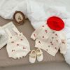 Baby Girl Embroidered Pattern Sleeveless Onesies With Cardigan Sets