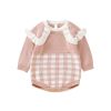 Baby Girl Checkerboard Pattern Lace Design Onesies In Autumn