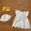 Baby Girls Embroidered Pattern Hollow Carved Design Dress With Hat In Summer