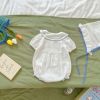 Baby Girl Solid Pattern Short-Sleeved Cotton Jacquard Collar Onesies