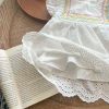 Baby Girls Embroidered Pattern Hollow Carved Design Dress With Hat In Summer