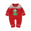 Baby Dinosaur And Dot Print Pattern Christmas Style Knit Warm Romper